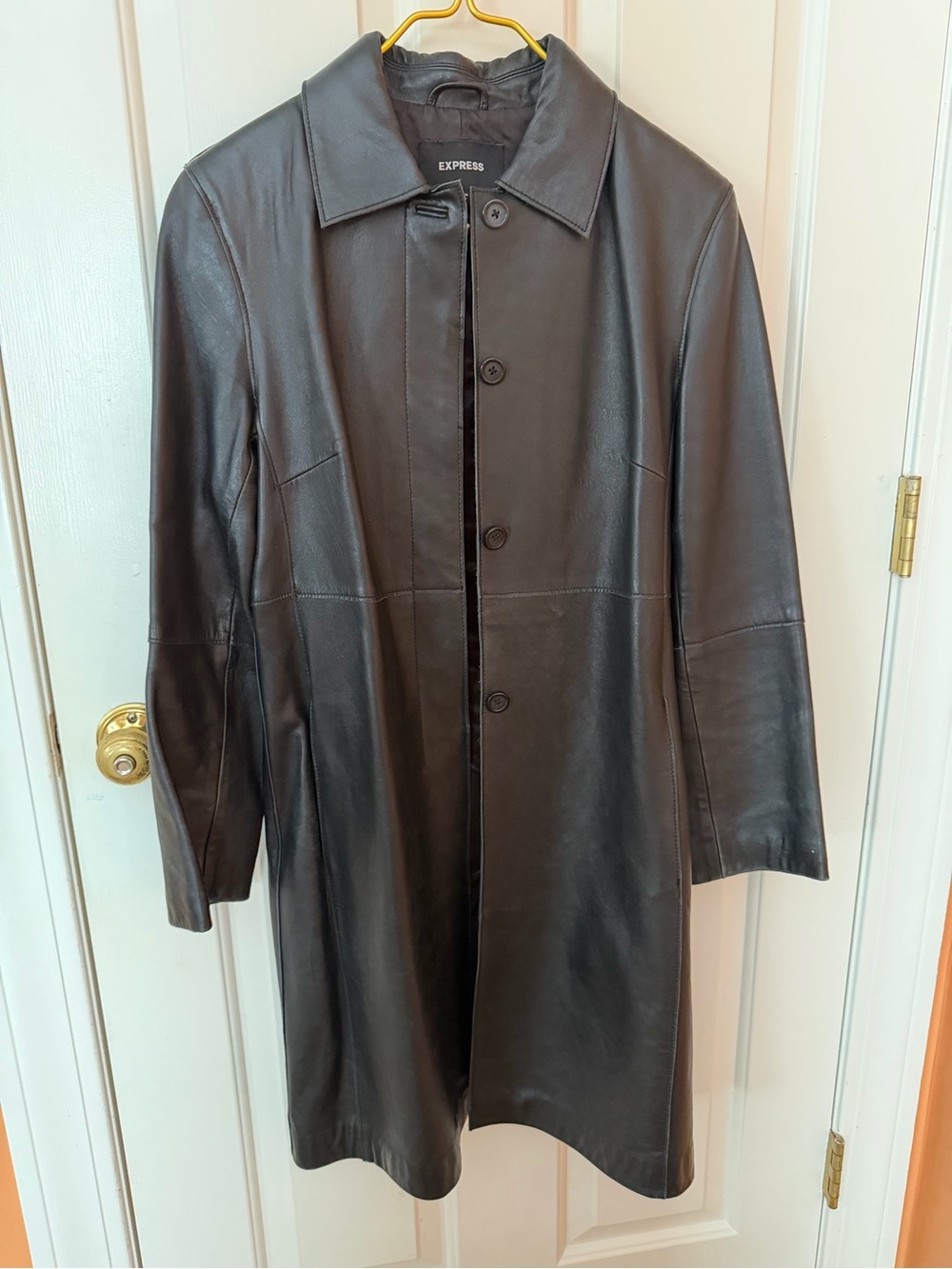 Vintage EXPRESS Women’s Black Leather Trench Coat late 90s/early 00s